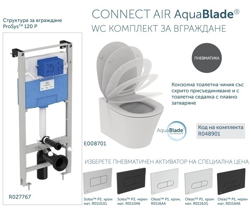 Комплект структура за вграждане и тоалетна Aquablade със седалка Connect Air
